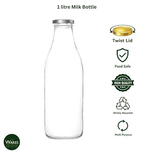 Set of 12 x 1 Litre Glass Milk Bottles Featuring Silver Lids for Versatile Use - Image 3