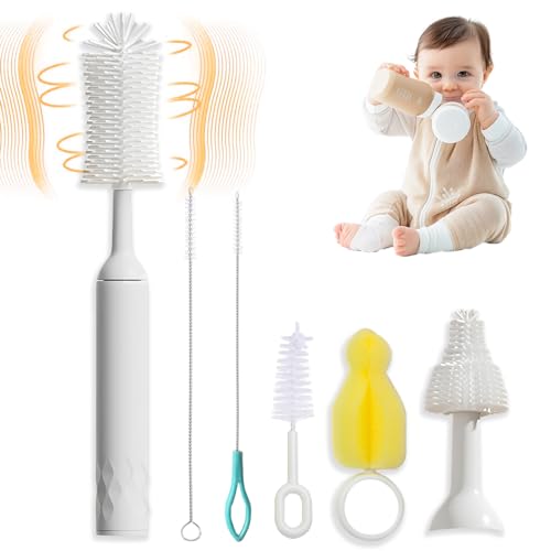 Image of Electric Baby Bottle Brush, Rechargeable Electric Bottle Cleaning Brush, Silicone Brush Head, Waterproof Multi-Purpose Cleaning Brush, Easy to Carry, Replaceable Brush Heads