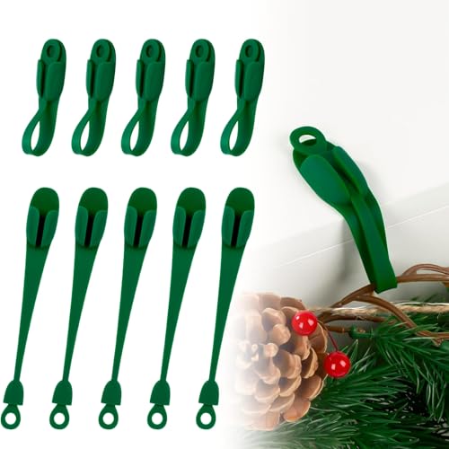 Duseu 10 Pcs Christmas Garland Hanger for Mantle Garland Ties Stocking Hooks Silicone Adhesive Straps Wreath Hangers for Front Door Frame Fireplace