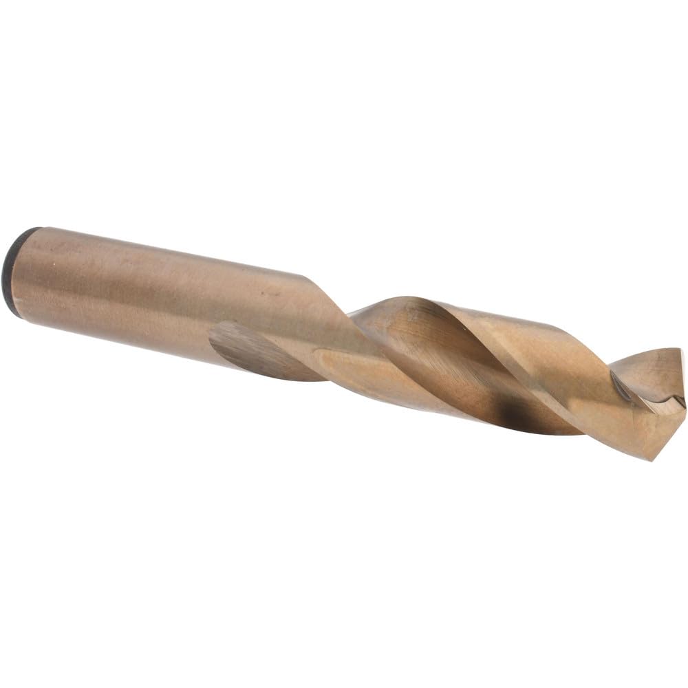 Hertel Cobalt Screw Machine Length Drill Bit, 39/64" Diameter, 135° Split Point, Straw Finish, 4-1/4" OAL, Right Hand Cut, Straight Shank, 2-3/4" Flute Length, Regular Spiral Flute
