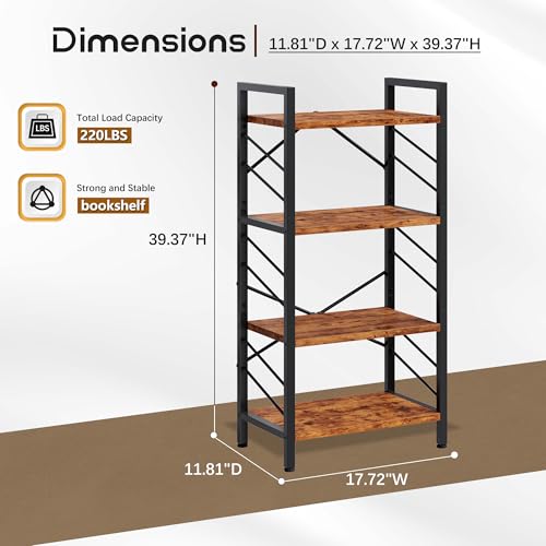 Image of DurayLoly 2 Pieces 4 Tier Bookshelf for Narrow Space, Rustic Brown | Small Space Dwellers , Sidebars and Metal Frame
