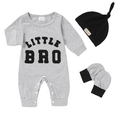 Image of ZOELNIC Newborn Romper Baby Boy Cotton Jumpsuit New Baby Hat Gloves Romper Coming Home Clothes Outfits