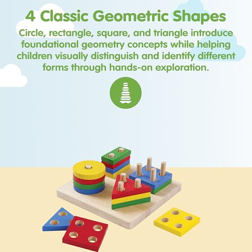 Image of PlanToys Wooden Shape Sorter Toy for Toddlers | Montessori Educational Learning Toy for Color & Shape Recognition | Eco-Friendly Fine Motor Skills Toy for Preschool Math & STEM Development