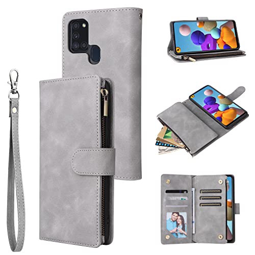Étui pour Samsung Galaxy A21S QLTYPRI en cuir avec fentes cartes