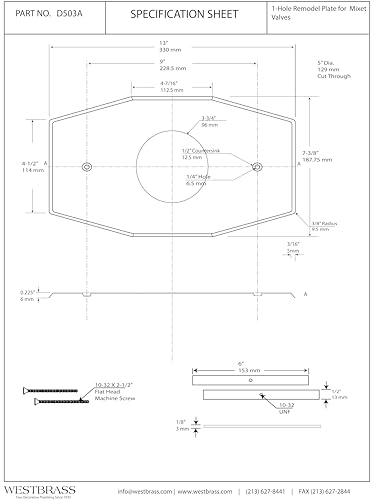 Westbrass A503-01 One-Hole Remodel Cover Plate for Mixet Bathtub and Shower Valves, Polished Brass - Thumbnail 2