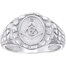 JewelryWeb 925 Sterling Silver Mens Nugget Masonic Symbol Ring 14.4x14.4mm Wide Ring for Men