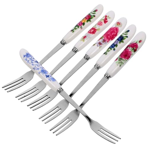 IMIKEYA 6pcs Stainless Steel Dessert Forks with Ceramic Hand