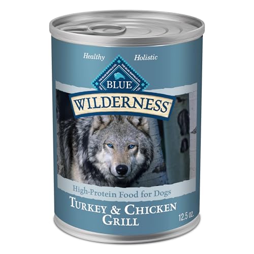 Blue Buffalo Wilderness Adult Wet Dog Food, High-Protein & Grain-Free, Made with Natural Ingredients, Turkey & Chicken Grill, 12.5-oz. Cans...