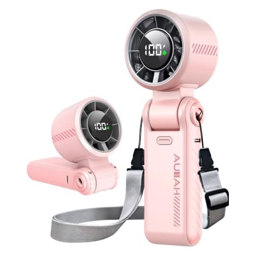 Portable Handheld Turbo Fan - 5 Speed Mini Personal Fan with Strong Airflow, Foldable 3 in 1 Rechargeable Battery Operated Trave Essentials Hand Fans for Indoor/Outdoor Use, Pink