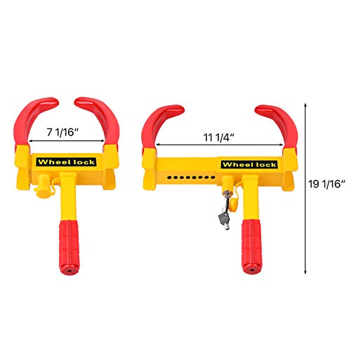 Flexzion Wheel Lock Clamp Anti-Theft Towing Parking Boot Tire Claw Heavy Duty Adjustable For Auto Car Rv Truck Boat Trailer Automotive Golf Carts With Two Keys In Red & Yellow #TOP2
