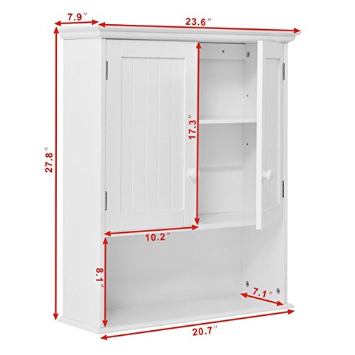 Gentle Shower Bathroom Wall Cabinet Wood Medicine Cabinet Multipurpose Home Kitchen Medicine Storage Organizer With 2-Doors And 1 Storage Shelf, White #TOP2