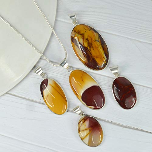 Image of Reiki Crystal Products AAA Mookaite Jasper Pendant Natural Crystal Stone Pendant /Locket with Metal Chain Oval Shape for Unisex
