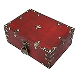 POYHKFD Joyero de madera, caja decorativa vintage de gran capacidad, caja de almacenamiento de madera retro, organizador de almacenamiento de joyas con cerradura, organizador de joyas antiguo para
