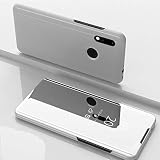 Nadoli Spiegel Hülle für Huawei Y6 2019,Clear View Mirror Effect Pu Leder Hart PC Zurück Buchstil Standfunktion Flip Schutzhülle Brieftasche für Huawei Y6 2019,Silber