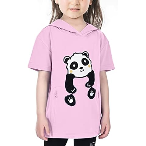 Girts Boys Tees with Zipper Pocket, Cute Panda Cotton T-Shirt Short Sleeve Tops for Kids，UV Protection Hoodies Size 3-4 Years Pink Cover