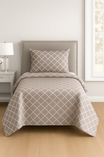 Image of DECOR2ADMIRE 300 TC Premium Glace Cotton Solid Lines Pastel Shades Bedsheet for Single Bed with 1 Pillow Cover for Home (Solid-Box Mauve, Single 60 inch x 90 inch)