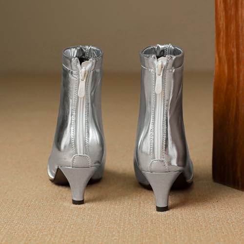 BEAUPAS Women's Ankle Booties Low Kitten Heels Ankle Boots Back Zip Pointed Toe Short Boots Dress Shoes4