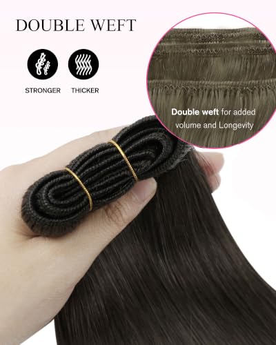 Image of YoungSee Brown Weft Hair Extensions 22 Inch 100g, Sew in Hair Extensions Real Human Hair for Long Straight Hair, Mocha Brown Hair Extension Weft, Add Length
