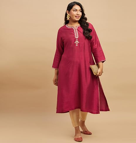 Image of BIG HELLO - THE PLUS LIFE Women's Rivaaz Revelry Kurti Maroon