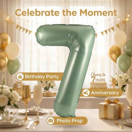 Image of YPSelected 32 Inch Large Foil Helium Number Balloon Birthday Wedding Party 0-9 (Olive Green, 7)
