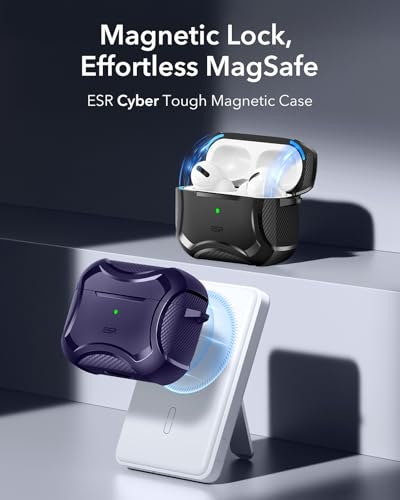 Image of ESR for AirPods 4 Case, Compatible with AirPods 4th Generation Case (2024), Compatible with MagSafe, Powerful Drop Protection, Magnetic Lid, Cyber Series, Purple