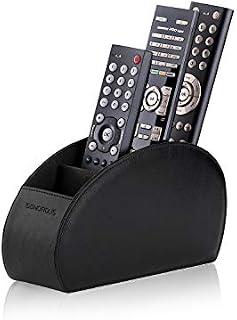 Remote Control Holder with 5 Compartments (Black) – PU Leather TV Remote Organizer
