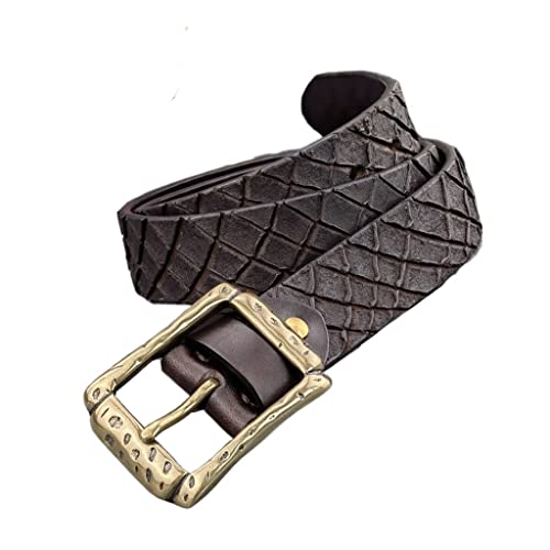 JSEIAJB Hand Carving Double-Sided Use Leather Belt MenThick Genuine Leather Belt Men Retro Brass Buckle