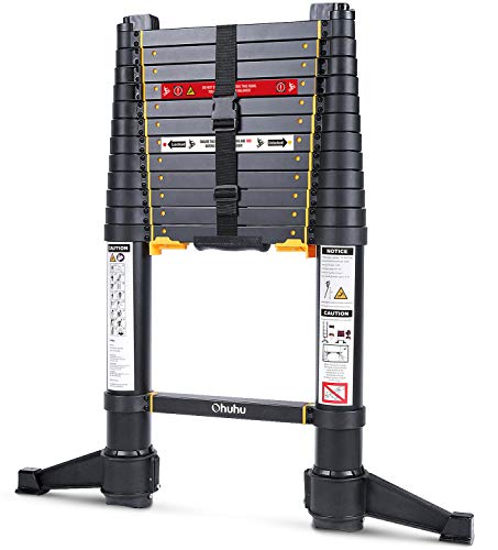 Ohuhu 12.5 FT Premium Aluminum Telescoping Ladder, ONE-Button RETRACTION ANSI Certified Patented Design Extension Ladder, 2020 All New Heavy Duty Extendable Telescopic Ladder with 330 Pound Capacity
