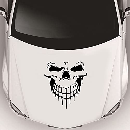 Image of Skull Graphic Car Hood Sticker Self-Adhesive Vinyl Graphics Decals Universal Scratch Hidden Car Sticker 19.68'' x 21.65'', Black