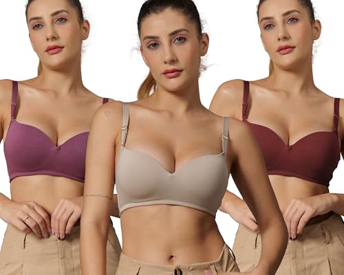 Image of BODYSIZE Women's Demi Cup Padded Bra | Soft Cotton-Lycra Stretch | Wire-Free Comfort, Lightly Padded Support, Seamless with Adjustable Straps (ELA)