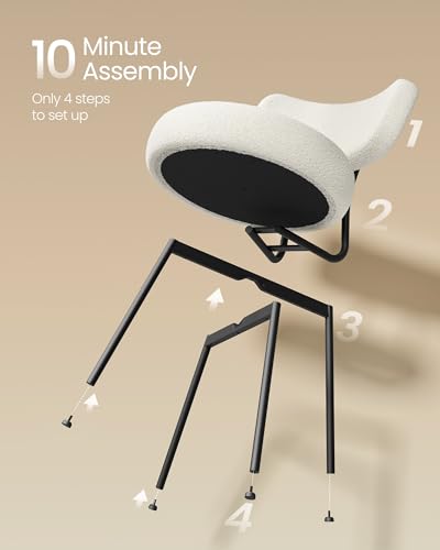 Image of VASAGLE Boucle Dining Chairs Set of 2, Upholstered Kitchen Dining Room Chairs with Curved Backrest and Steel Frame, Modern Mid Century, Round, for Vanity, Living Room, Cream White UKDC110W01