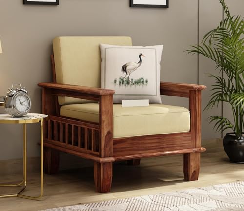 Image of Decorworlds Solid Sheesham Wood Sofa Set with Cushions for Living Room, Bedroom, Hall, Home, Office & Hotels/Wooden Sofa Set with Comfortable Seating (Brown Honey Finish, 1 / Single Seater)