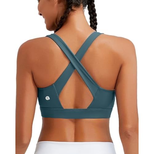 RUNNING GIRL High Impact Sports Bras for Women, High Support Running Strappy Women's Sports Bra with Sewn in Pads Greyish Green Large