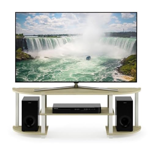 Image of Furinno Turn-S-Tube Wide TV Entertainment Center, Cream Faux Marble /White