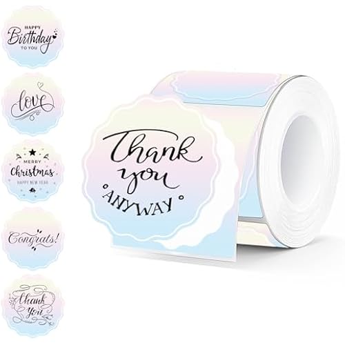 2 Inch Round Thermal Labels, Rainbow Gradient Flower Thermal Sticker Labels for Small Business, Logo Design, Baking,500 Sheets/1 Roll
