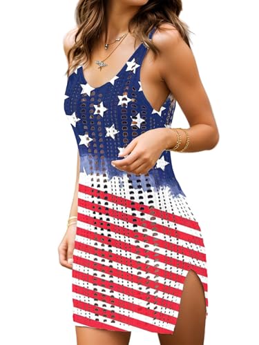 CAZYCHILD American Flag Swimsuits Coverup for Women 4th of July Dress Red White and Blue Bathing Coverups Beach Tank Dresses