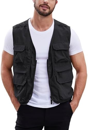 Gihuo Men's Utility Fishing Vest Lightweight Outdoor Work Safari ...
