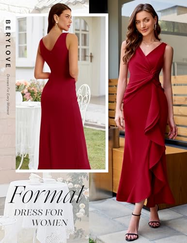 Image of BeryLove Formal Wedding Guest Evening Midi Ruffle Dresses Prom Cocktail Party Mother of The Bride Dress