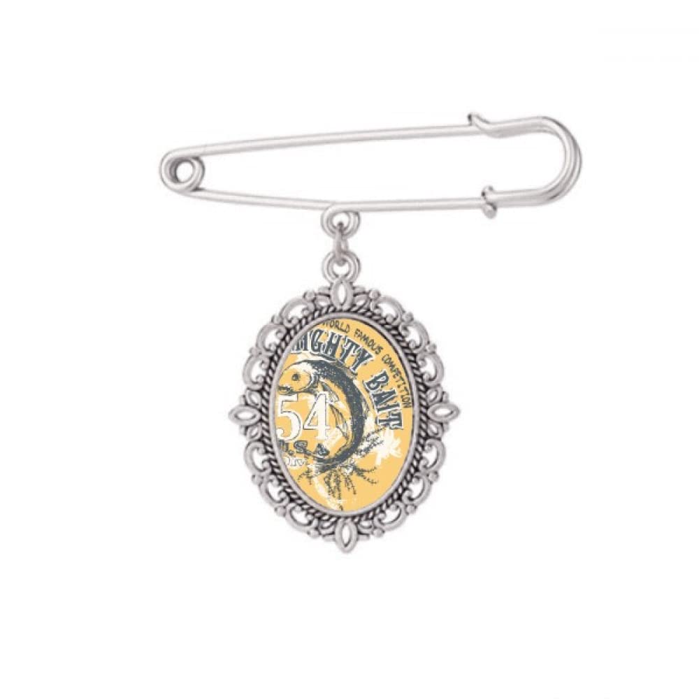 Line Drawing Fish Mighty Bait Pattern Brooch Pin Dress Shirt Shawl Clips