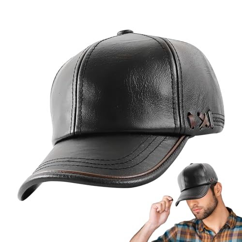 Casquette de baseball en cuir | Casquette vintage unisexe en cuir PU réglable pour activités sportives de plein air, randonnée, travail, golf, pêche,...
