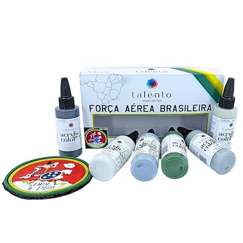 Tinta Acrílica para Modelismo Talento, Conjunto Força Aérea Brasileira com 6 Cores de 30ml, Compatív