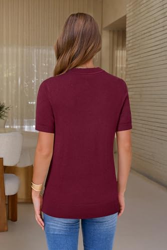 Image of Arach&Cloz Women's Lightweight Wool Blend Short Sleeve Sweater Top Business Casual