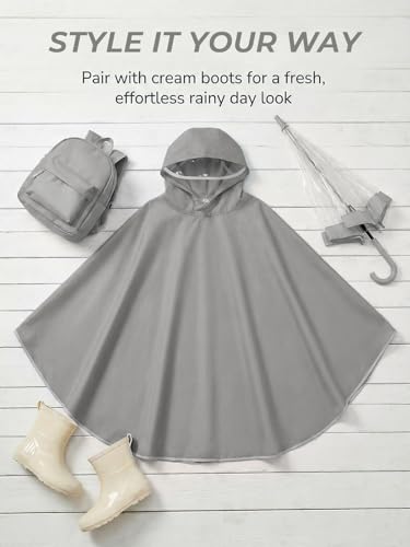 Image of Haloumoning Kids Hooded Rain Poncho Girls Waterproof Lightweight Reusable Raincoat Jacket 4-14 Years