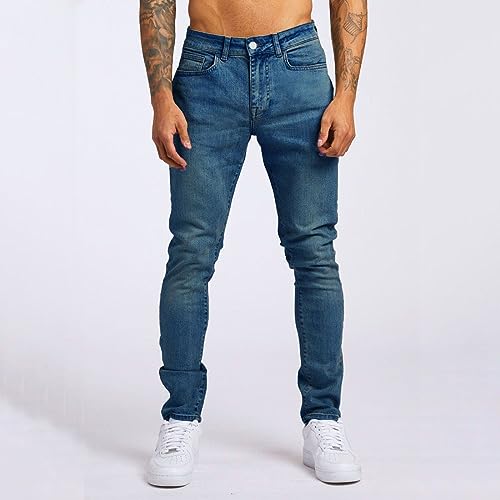 Pantalones de mezclilla ajustados para hombre, ajustados, de moda, elásticos, duraderos, de pierna recta, elegantes, casuales, parte delantera plana, clásicos, para exteriores, pierna cónica - imagen 7