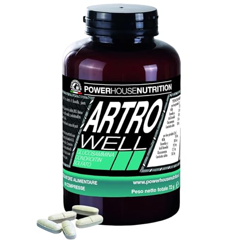Glucosamina Condroitina MSM, Made in Italy, ARTROWELL Powerhouse Nutrition, Integratore Articolazioni & Cartilagine con Boswellia Serrata, Glucosamina Complex, Funzione Analgesica ed Antinfiammatoria
