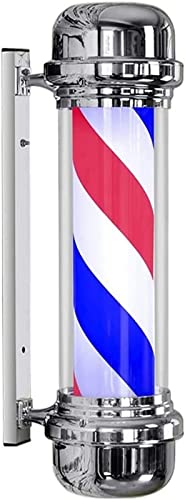 Enseigne barber pole LED bicolore rotative pour salon de coiffure