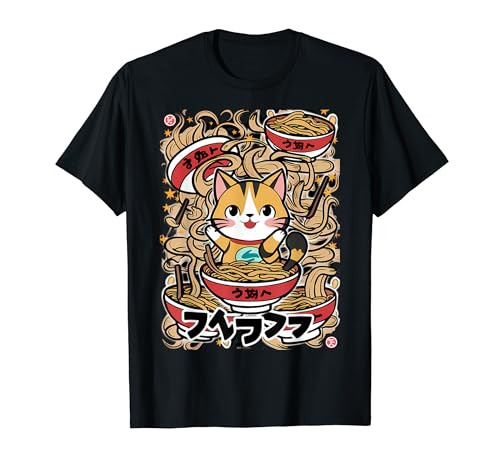 Maglietta Kawaii Cat Ramen Noodle Anime Manga Maglietta