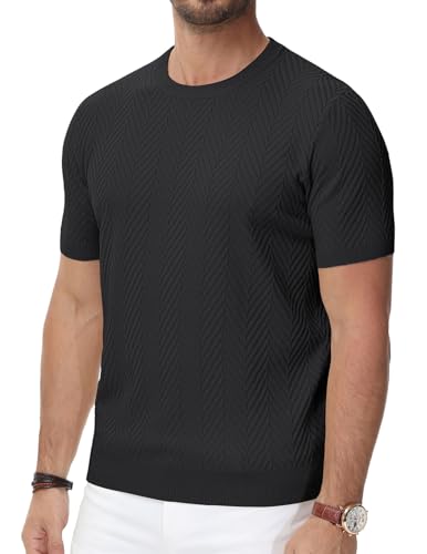 PJ PAUL JONES Men's Short Sleeve Knit T-Shirts Casual Crewneck Solid Texture Knit Shirt3