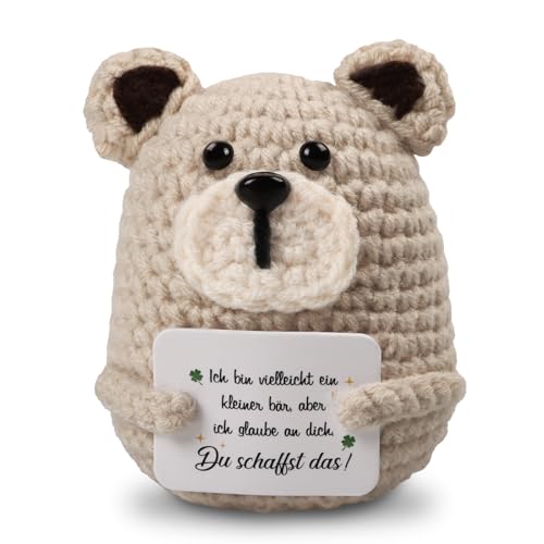 WenmthG Pocket Hug Glücklicher Bär Positive MutmacherGeschenk Gute Besserung Geschenk Gehäkelte Glückl Bär Glücksbringer zum Weihnachten Geburtstag Ruhestand Abschied Kollegen Freund Familie
