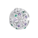 ZUOHUI Los encantos de la vid de la flor hueca del circón púrpura de la plata esterlina 925 cuelgan el grano for los collares de la pulsera de Pandora for los regalos de cumpleaños de las mujeres orig